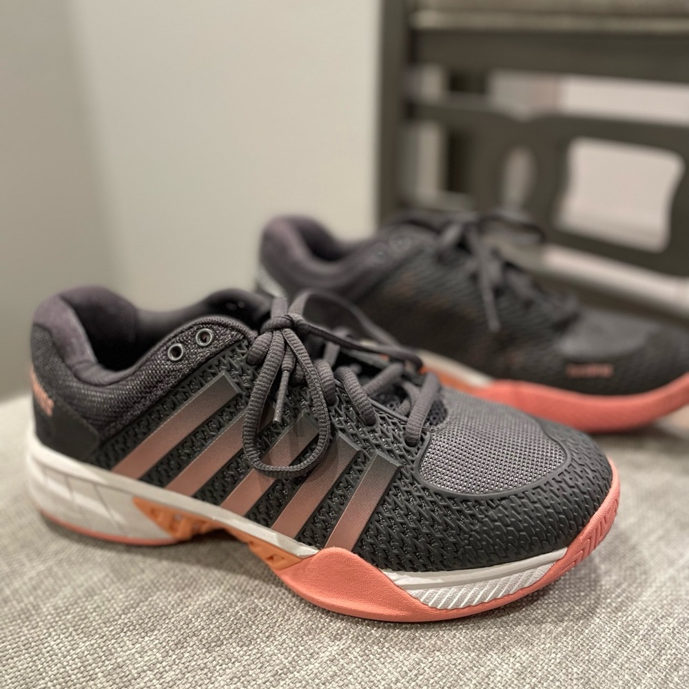 Pickleball -Adidas Women's Dark Gray and Pink Athletic Shoes